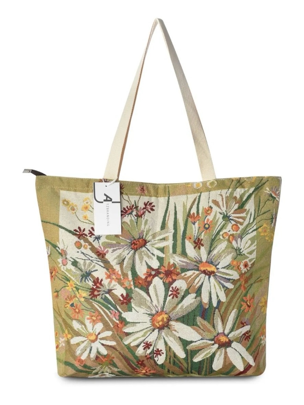🐿️Floral Daisy Tapestry Tote Bag - Beige/Green NEW BOUTIQUE